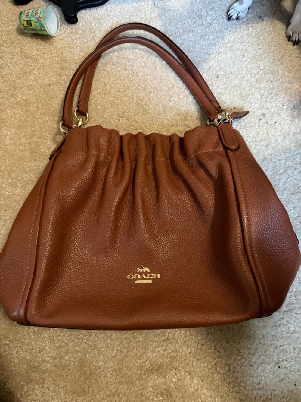 Coach Pebbled Leather Shoulder Bag Cognac Brown C1454 Slouchy Hobo